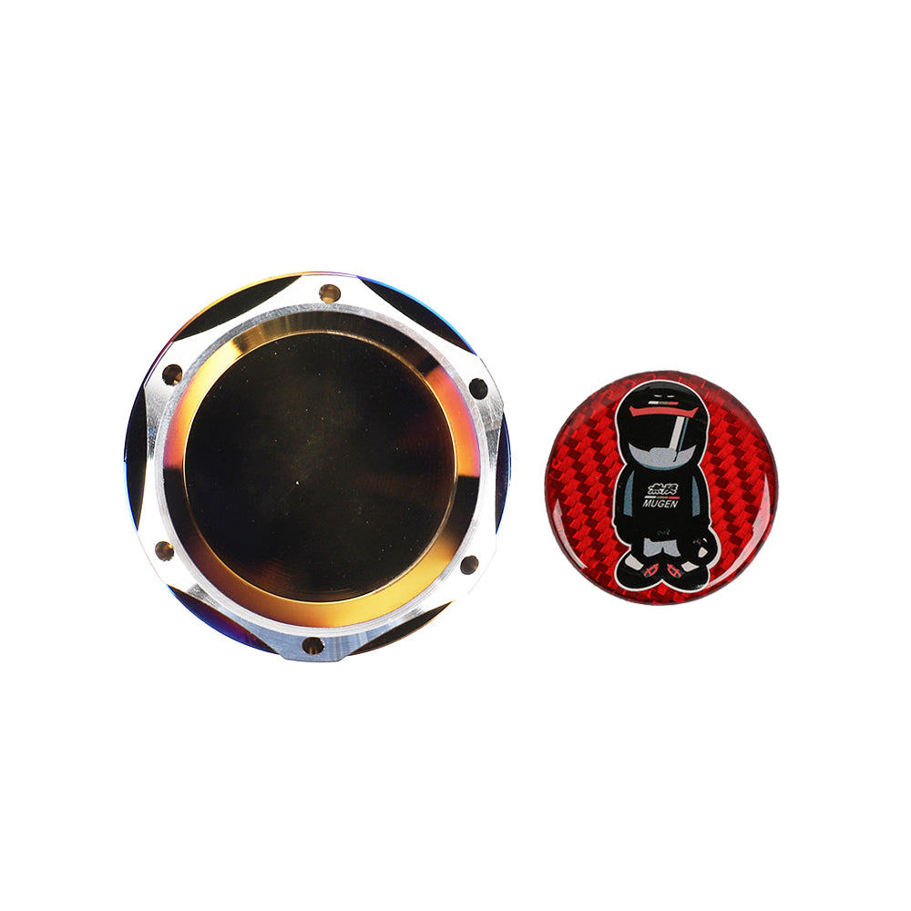 Brand New Jdm Mugen Racer Burnt Blue Engine Oil Cap With Real Carbon Fiber Mugen Racer Sticker Emblem For Honda / Acura