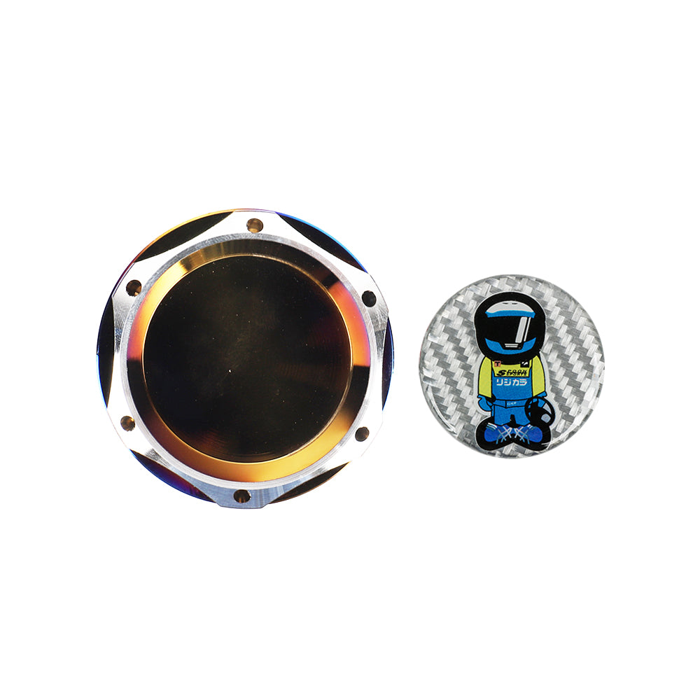 Brand New Jdm Spoon Sports Racer Burnt Blue Engine Oil Cap With Real Carbon Fiber Spoon Racer Sticker Emblem For Honda / Acura