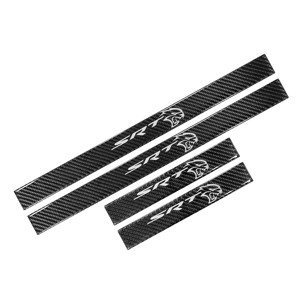 Brand New 4PCS Universal SRT Real Carbon Fiber Black Car Door Scuff Sill Cover Panel Step Protector