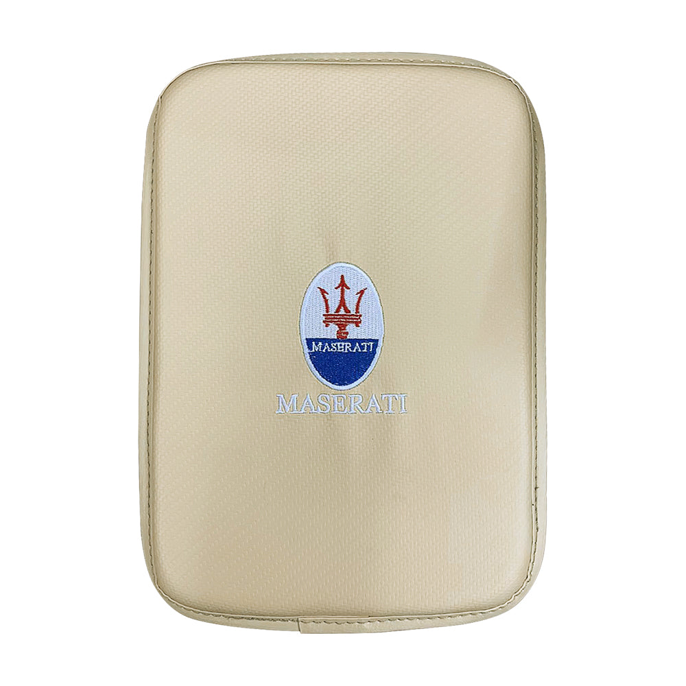 BRAND NEW UNIVERSAL MASERATI BEIGE Car Center Console Armrest Cushion Mat Pad Cover Embroidery