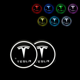 BRAND NEW UNIVERSAL 2PCS TESLA Switchable Seven Colorful LED Car Cup Holder Mat Coaster Pad
