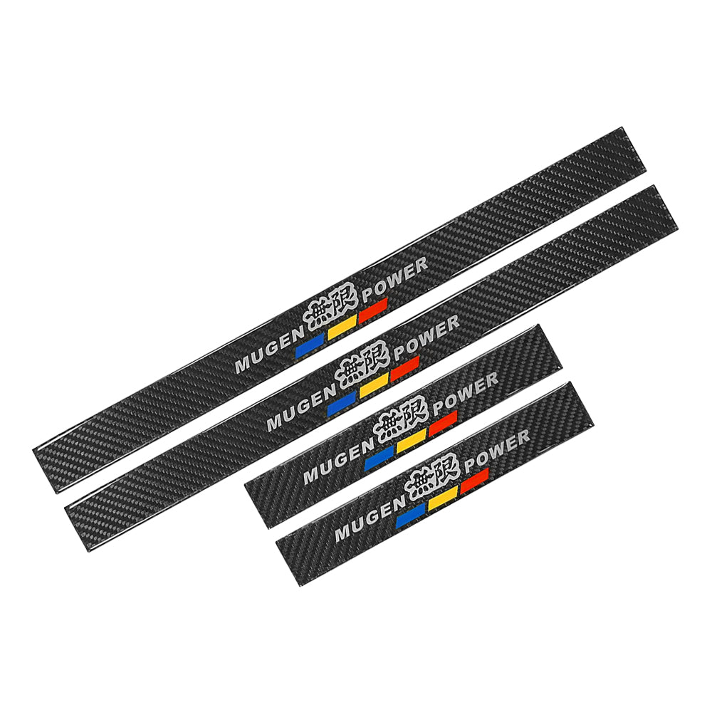 Brand New 4PCS Universal Mugen Power Real Carbon Fiber Black Car Door Scuff Sill Cover Panel Step Protector