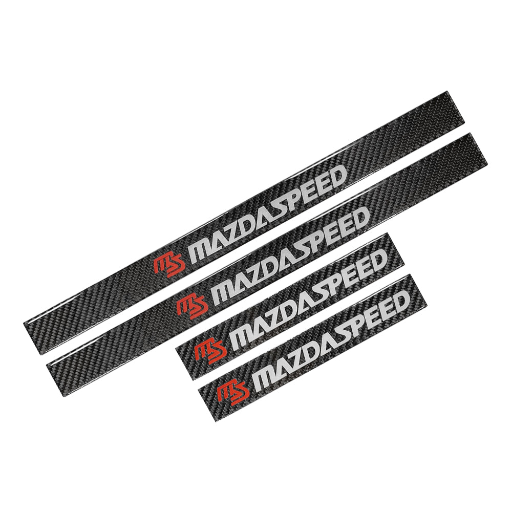 Brand New 4PCS Universal Mazdaspeed Real Carbon Fiber Black Car Door Scuff Sill Cover Panel Step Protector