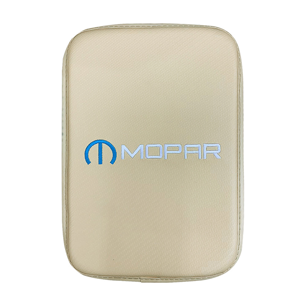 BRAND NEW UNIVERSAL MOPAR BEIGE Car Center Console Armrest Cushion Mat Pad Cover Embroidery