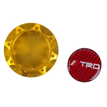 Load image into Gallery viewer, Brand New Toyota TRD Real Carbon Fiber Sticker ALUMNIUM Gold Billet Engine Oil FILLER Cap
