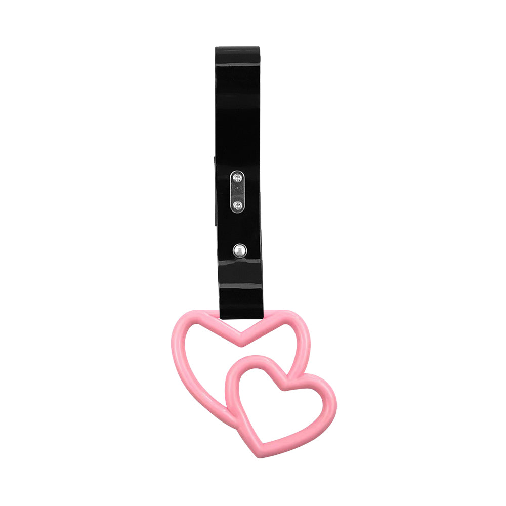 Brand New Double Love Heart Pink JDM TSURIKAWA Ring Subway Train Bus Handle Black Strap Charm Drift