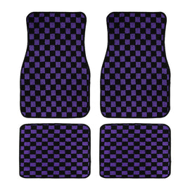 Brand New 4PCS UNIVERSAL CHECKERED Purple Racing Fabric Car Floor Mats Interior Carpets