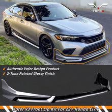 Load image into Gallery viewer, BRAND NEW 4PCS 2022-2023 Honda Civic 11th Gen Yofer Painted V3 Blk Lunar Silver Bumper Lip Splitter Kit