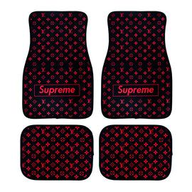 Brand New 4PCS UNIVERSAL SUPREME BLACK Racing Fabric Car Floor Mats Interior Carpets