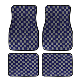 Brand New 4PCS UNIVERSAL CHECKERED GREY Racing Fabric Car Floor Mats Interior Carpets