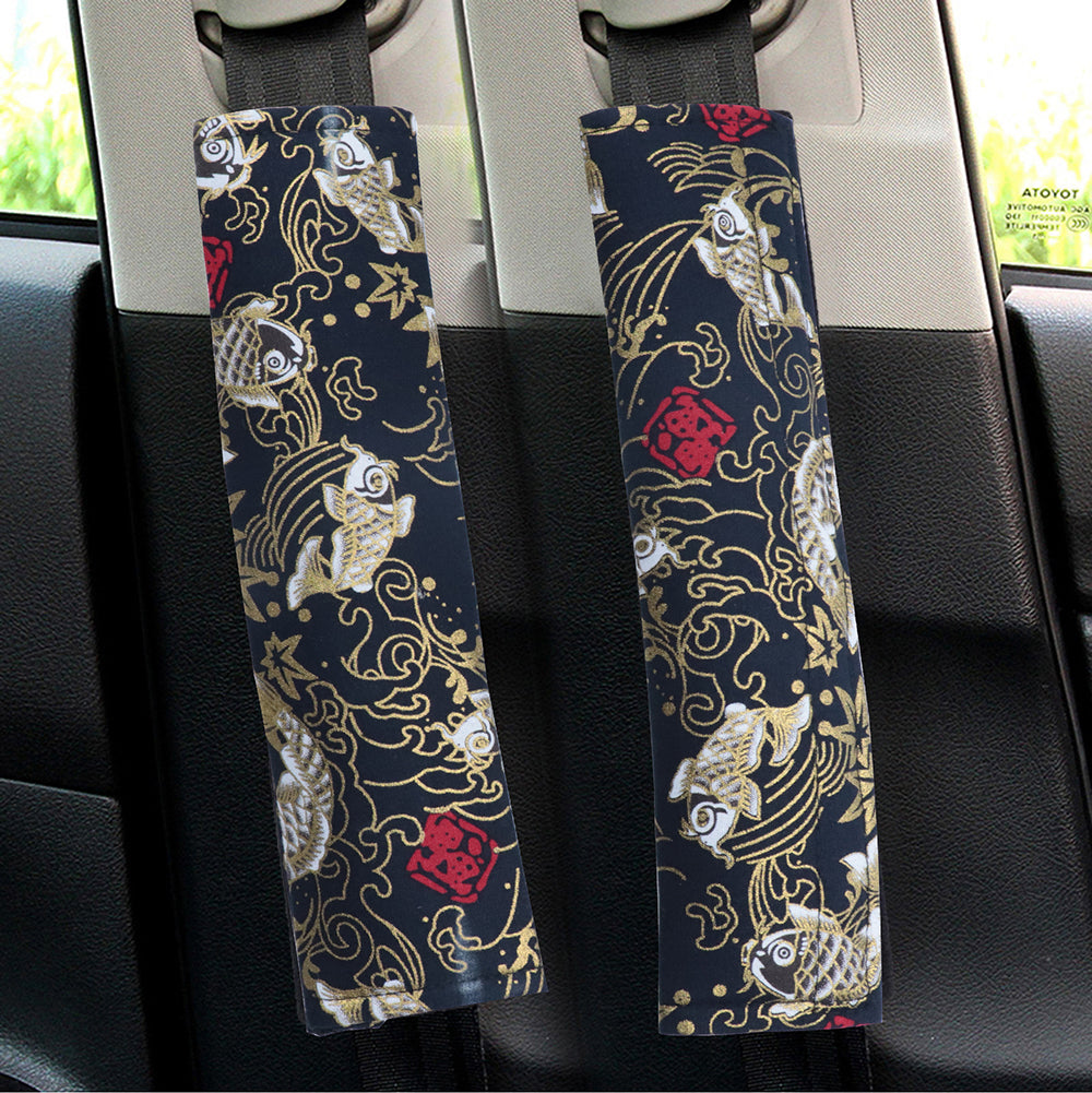 Brand New Universal 2PCS SAKURA Black Fish Fabric Soft Cotton Seat Belt Cover Shoulder Pads