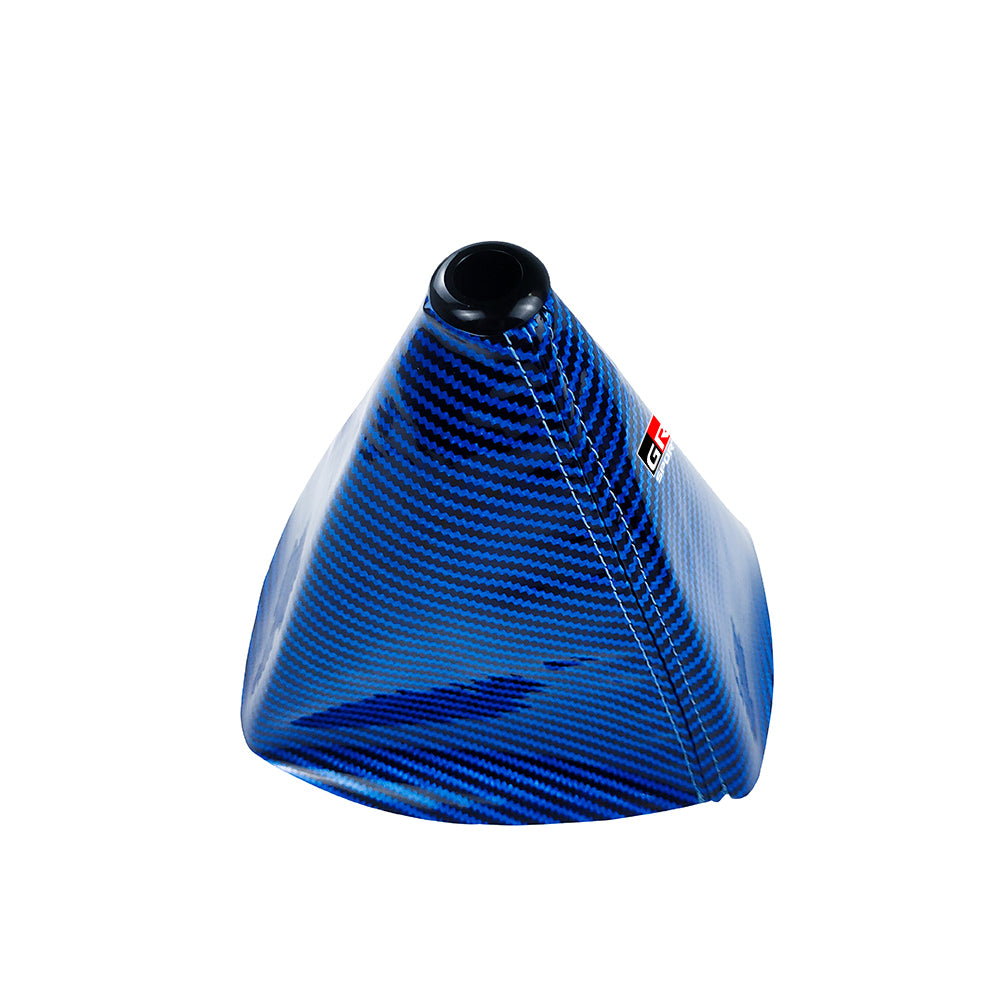 Brand New Universal GR SPORT Carbon Fiber Blue Leather PVC Style Black Stitch Leather Gear Manual Shifter Shift Knob Boot