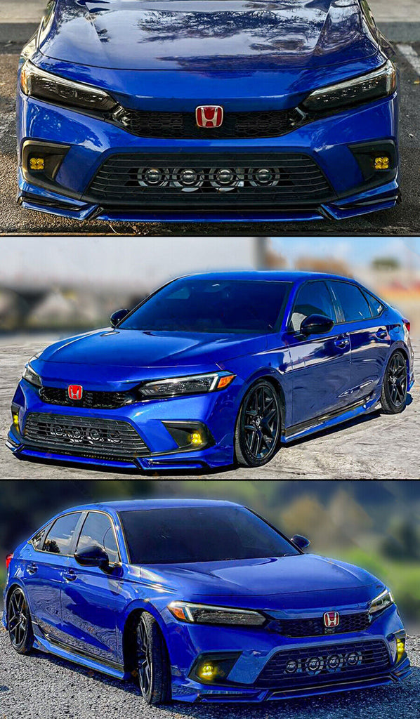 BRAND NEW 4PCS 2022-2023 Honda Civic 11th Gen Yofer Painted V3 Blk Aegean Blue Bumper Lip Splitter Kit