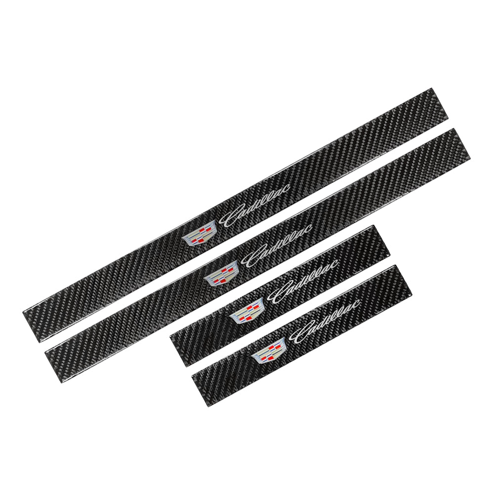 Brand New 4PCS Universal Cadillac Real Carbon Fiber Black Car Door Scuff Sill Cover Panel Step Protector