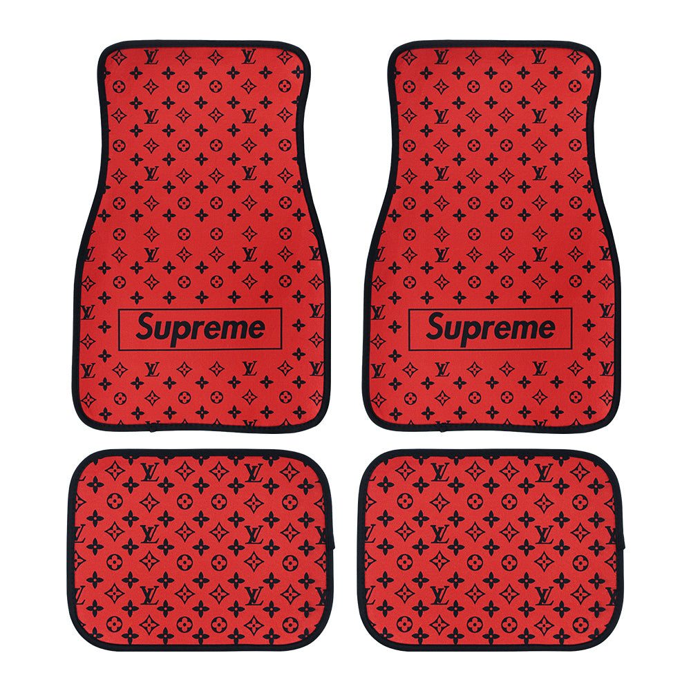 Brand New 4PCS UNIVERSAL SUPREME RED Racing Fabric Car Floor Mats Interior Carpets