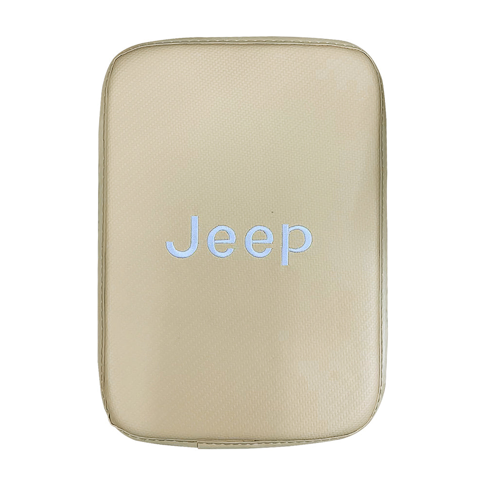 BRAND NEW UNIVERSAL JEEP BEIGE Car Center Console Armrest Cushion Mat Pad Cover Embroidery