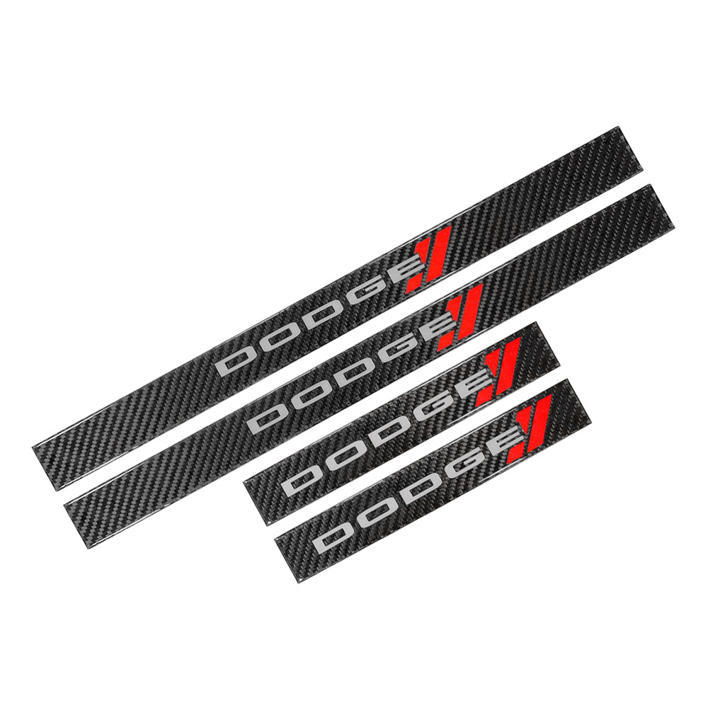 Brand New 4PCS Universal Dodge Real Carbon Fiber Black Car Door Scuff Sill Cover Panel Step Protector