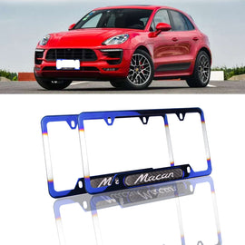 Brand New Universal 2PCS Porsche Macan Burnt Blue Metal License Plate Frame