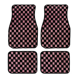Brand New 4PCS UNIVERSAL CHECKERED Pink Racing Fabric Car Floor Mats Interior Carpets