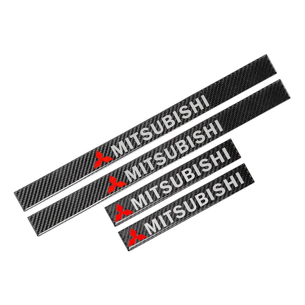 Brand New 4PCS Universal Mitsubishi Real Carbon Fiber Black Car Door Scuff Sill Cover Panel Step Protector