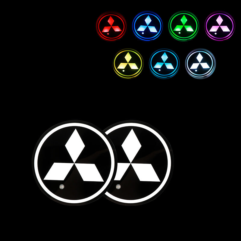 BRAND NEW UNIVERSAL 2PCS MITSUBISHI Switchable Seven Colorful LED Car Cup Holder Mat Coaster Pad