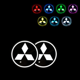 BRAND NEW UNIVERSAL 2PCS MITSUBISHI Switchable Seven Colorful LED Car Cup Holder Mat Coaster Pad