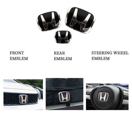 BRAND NEW 3PCS HONDA BLACK FRONT+REAR+STEERIING JDM EMBLEM SET FOR ACCORD 2023-2025 4DR SEDAN