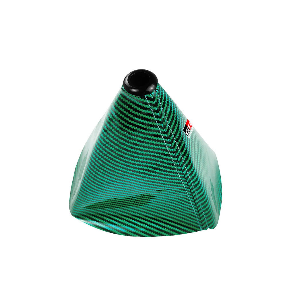 Brand New Universal GR SPORT Carbon Fiber Green Leather PVC Style Black Stitch Leather Gear Manual Shifter Shift Knob Boot