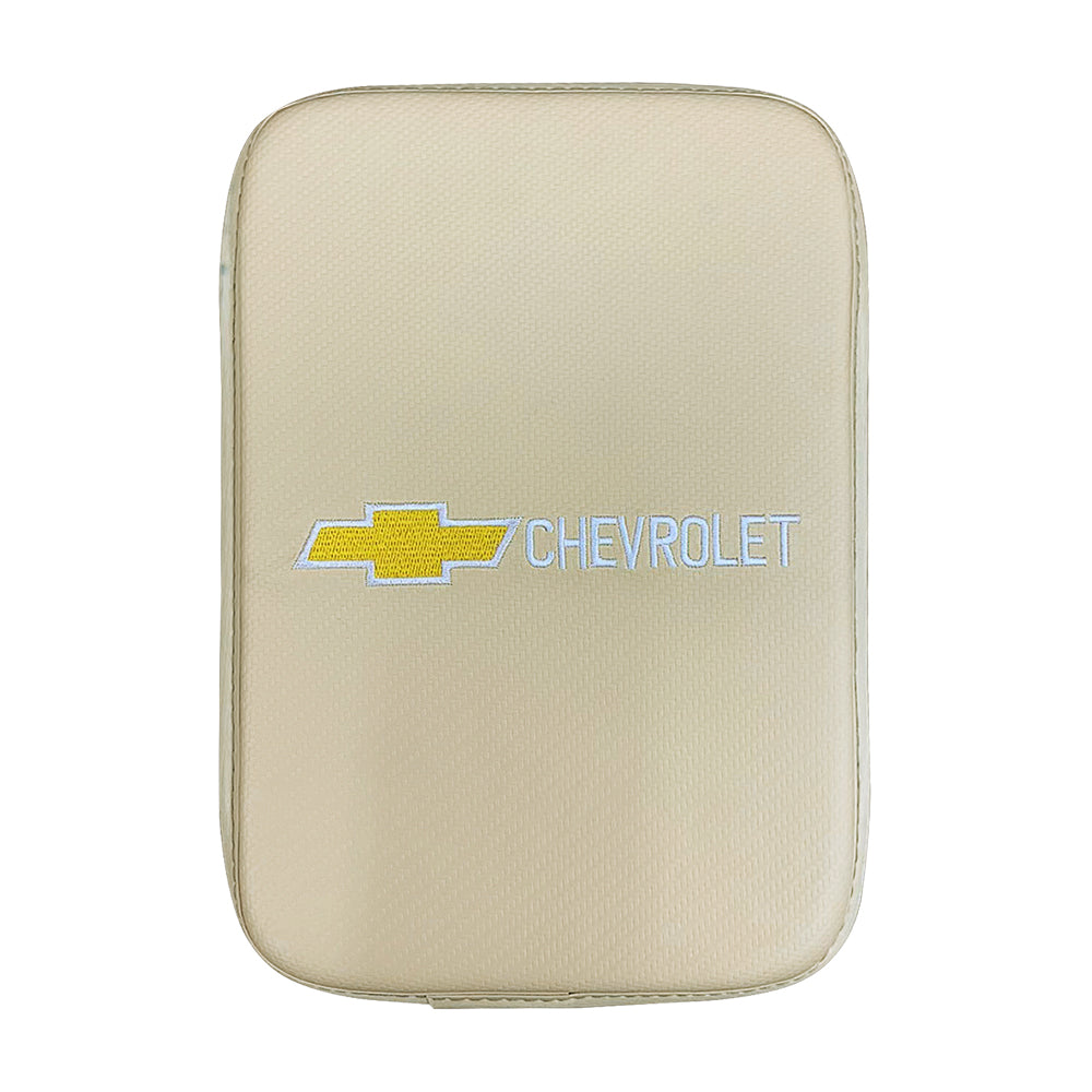 BRAND NEW UNIVERSAL CHEVROLET BEIGE Car Center Console Armrest Cushion Mat Pad Cover Embroidery