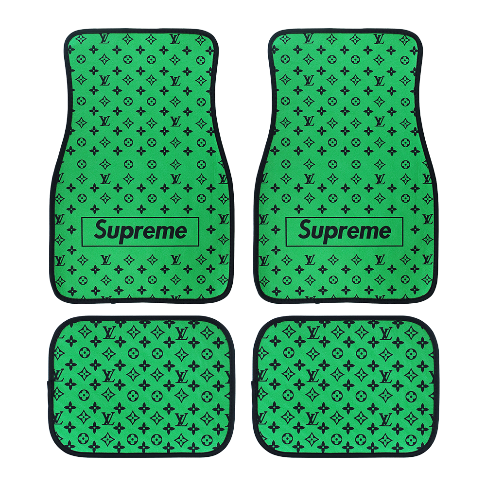 Brand New 4PCS UNIVERSAL SUPREME GREEN Racing Fabric Car Floor Mats Interior Carpets