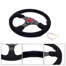 Load image into Gallery viewer, Brand New 14&quot; MOMO Style Racing Black Stitching Leather Suede Sport Steering Wheel w Horn Button