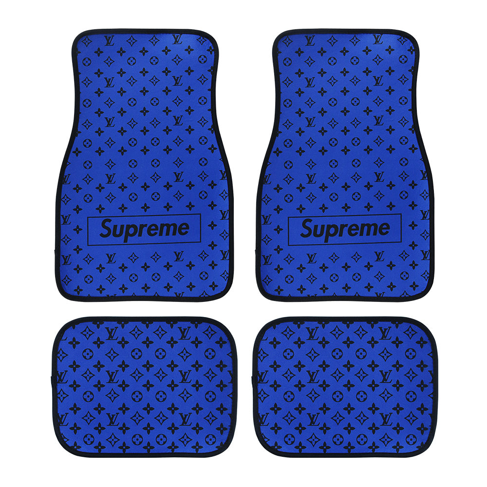 Brand New 4PCS UNIVERSAL SUPREME BLUE Racing Fabric Car Floor Mats Interior Carpets