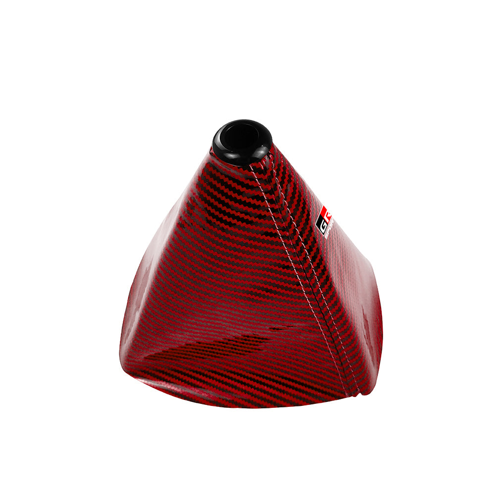 Brand New Universal GR SPORT Carbon Fiber Red Leather PVC Style Black Stitch Leather Gear Manual Shifter Shift Knob Boot