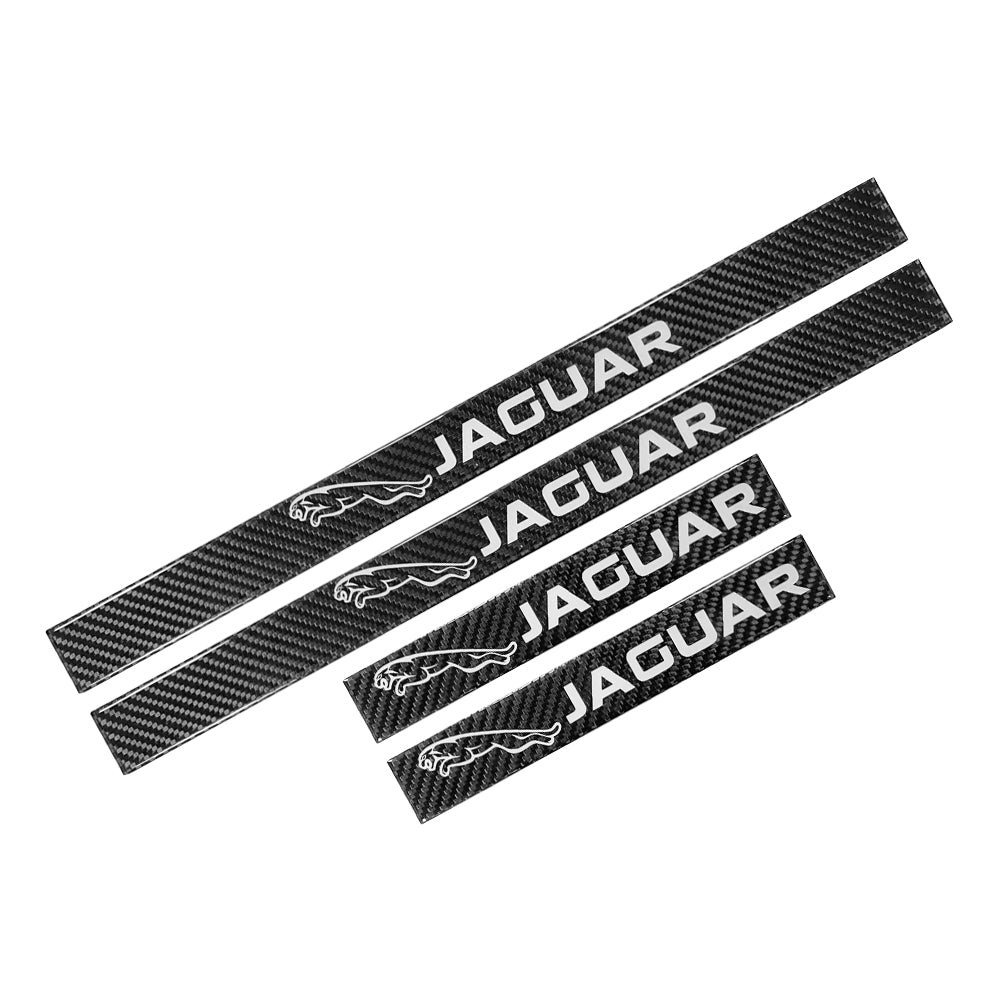 Brand New 4PCS Universal Jaguar Real Carbon Fiber Black Car Door Scuff Sill Cover Panel Step Protector