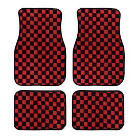 Brand New 4PCS UNIVERSAL CHECKERED Red Racing Fabric Car Floor Mats Interior Carpets