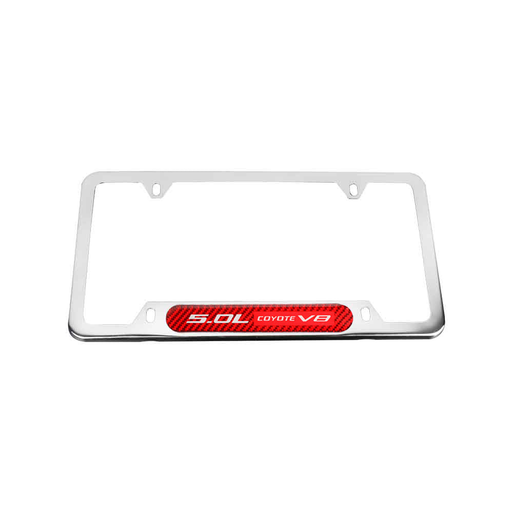 Brand New Universal 2PCS 5.0L COYOTE V8 Chrome Metal License Plate Frame