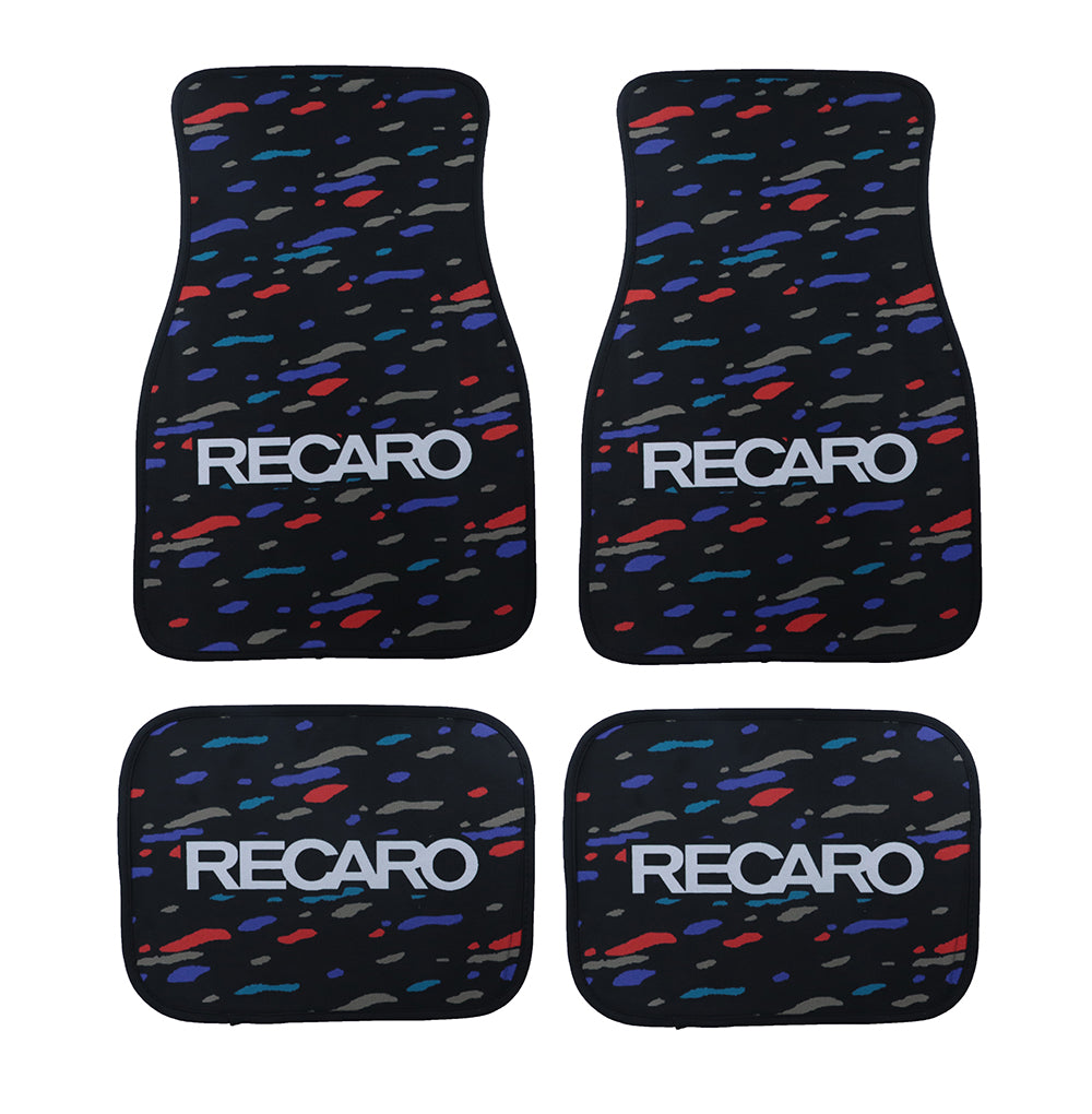 Brand New Universal 4PCS V2 RECARO STYLE Racing Black Fabric Car Floor Mats Interior Carpets