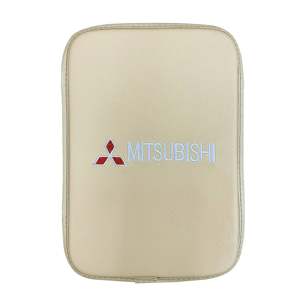 BRAND NEW UNIVERSAL MITSUBISHI BEIGE Car Center Console Armrest Cushion Mat Pad Cover Embroidery