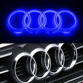 BRAND NEW 28CM AUDI CHROME FRONT GRILLE EMBLEM WITH BLUE LED LIGHT FOR A1 A3 A4 A5 A6 A7 Q3 Q5 Q7