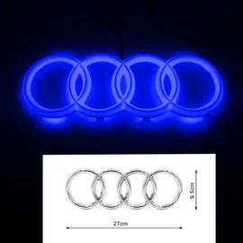 BRAND NEW 27CM AUDI CHROME FRONT GRILLE EMBLEM WITH BLUE LED LIGHT FOR A1 A3 A4 A5 A6 A7 Q3 Q5 Q7