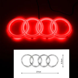 BRAND NEW 27CM AUDI CHROME FRONT GRILLE EMBLEM WITH RED LED LIGHT FOR A1 A3 A4 A5 A6 A7 Q3 Q5 Q7