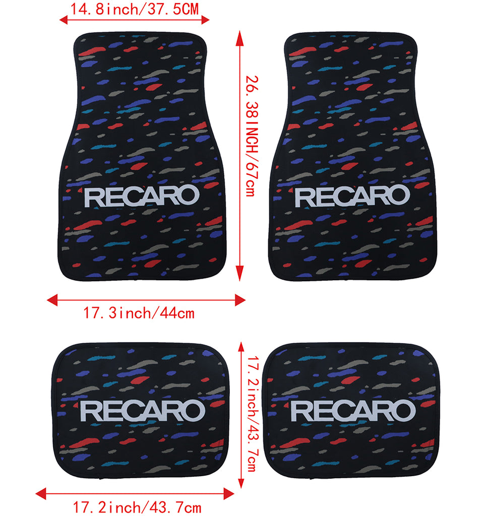 Brand New Universal 4PCS V2 RECARO STYLE Racing Black Fabric Car Floor Mats Interior Carpets