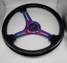 Load image into Gallery viewer, Brand New 350mm 14&quot; Universal JDM Mugen Racer Deep Dish ABS Racing Steering Wheel Black With Neo-Chrome Spoke