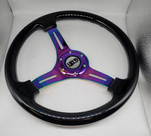 Load image into Gallery viewer, Brand New 350mm 14&quot; Universal JDM Mugen Racer Deep Dish ABS Racing Steering Wheel Black With Neo-Chrome Spoke