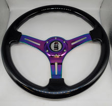 Load image into Gallery viewer, Brand New 350mm 14&quot; Universal JDM Mugen Racer Deep Dish ABS Racing Steering Wheel Black With Neo-Chrome Spoke