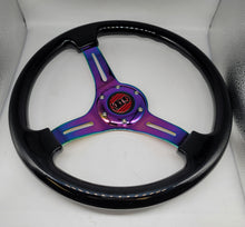 Load image into Gallery viewer, Brand New 350mm 14&quot; Universal JDM Mugen Racer Logo Deep Dish ABS Racing Steering Wheel Black With Neo-Chrome Spoke