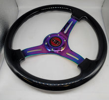 Load image into Gallery viewer, Brand New 350mm 14&quot; Universal JDM Mugen Racer Logo Deep Dish ABS Racing Steering Wheel Black With Neo-Chrome Spoke