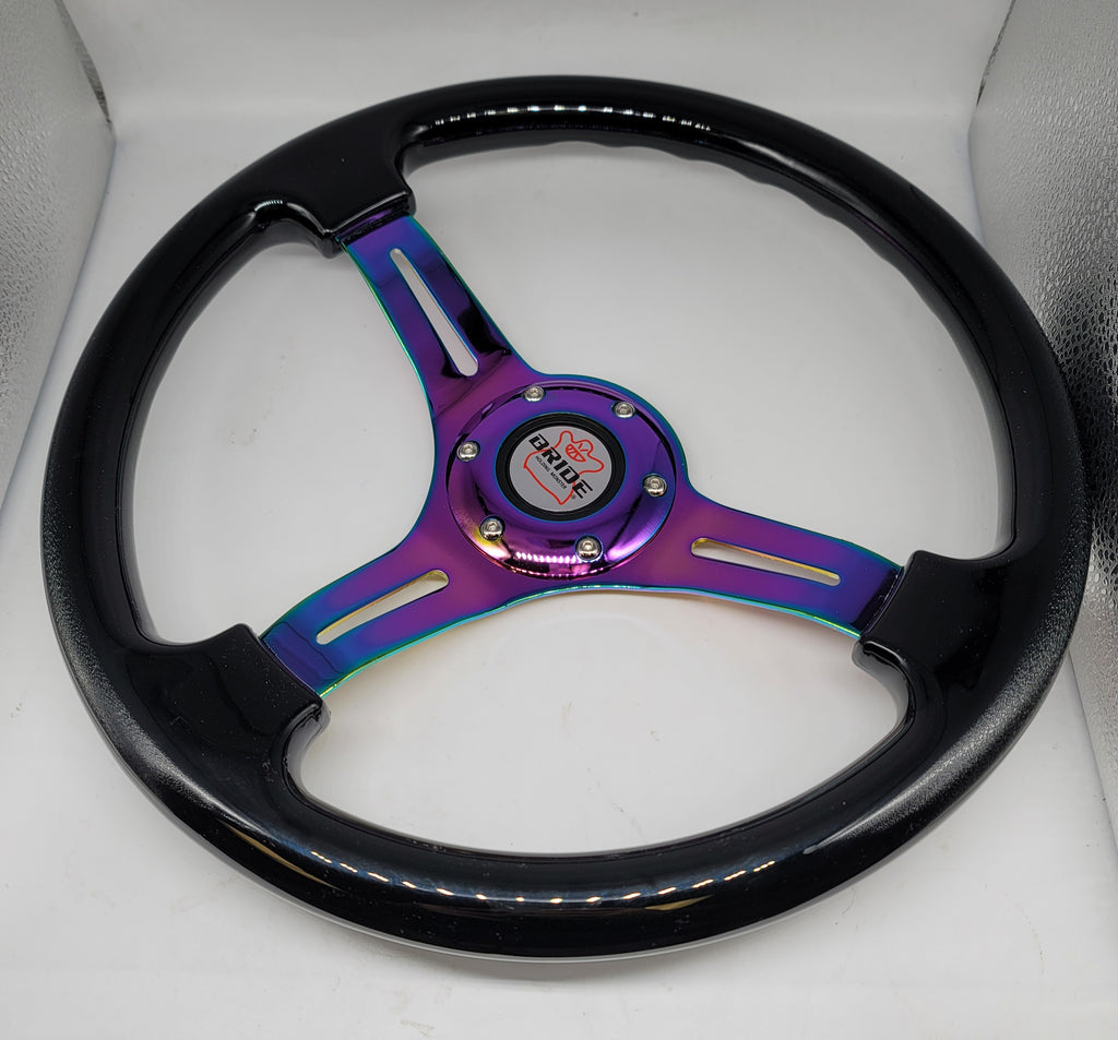 Brand New 350mm 14" Universal BRIDE Deep Dish ABS Racing Steering Wheel Black With Neo-Chrome Spoke