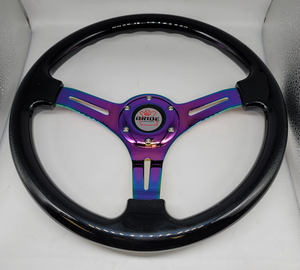 Brand New 350mm 14" Universal BRIDE Deep Dish ABS Racing Steering Wheel Black With Neo-Chrome Spoke