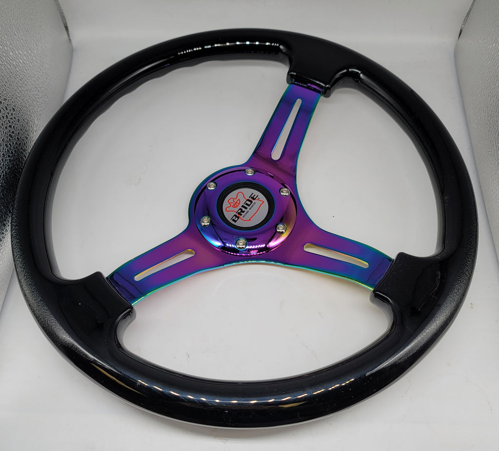 Brand New 350mm 14" Universal BRIDE Deep Dish ABS Racing Steering Wheel Black With Neo-Chrome Spoke